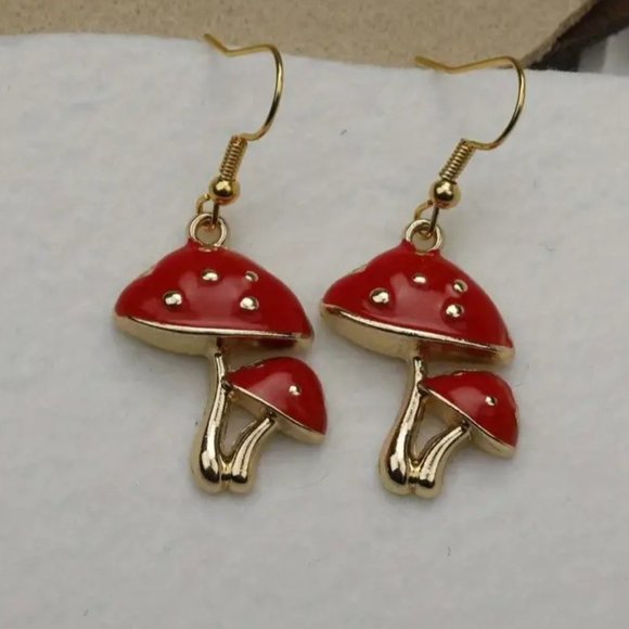 Source Unknown Jewelry - NEW Cute Mushroom Drop dangle earrings Red